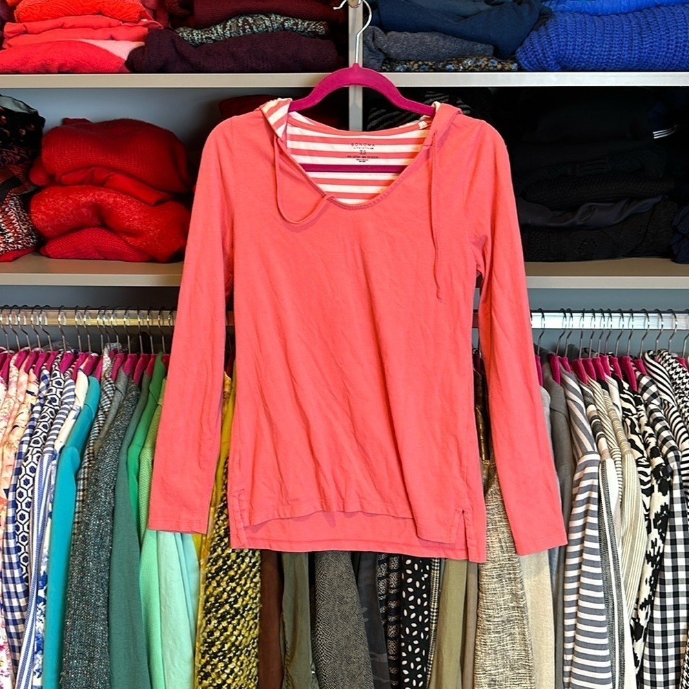 Sonoma coral long sleeve hooded t shirt size XS